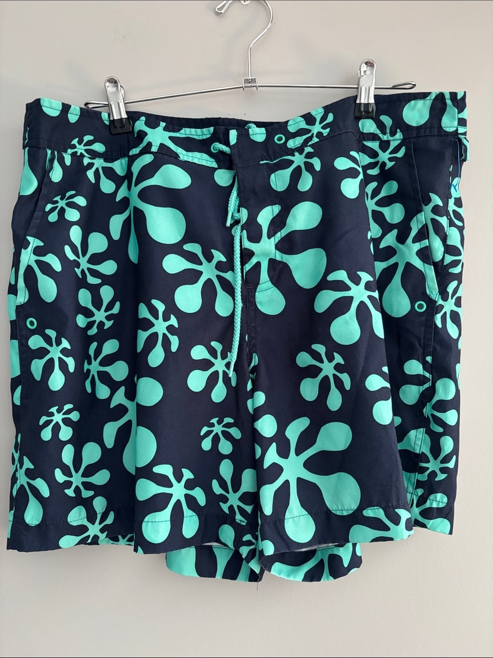 Original Penguin Navy and Aqua Floral Splash Swim Trunks